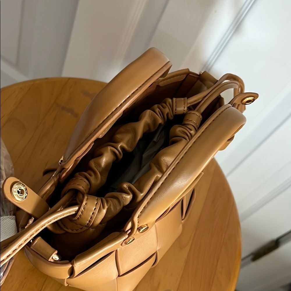 Forever 21 Brown Faux Leather Tote with Woven Design and Gold Accents - Picture 8 of 14